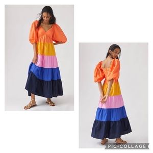 NWT Farm Rio for Anthropologie Tiered Colorblocked Maxi Dress size S